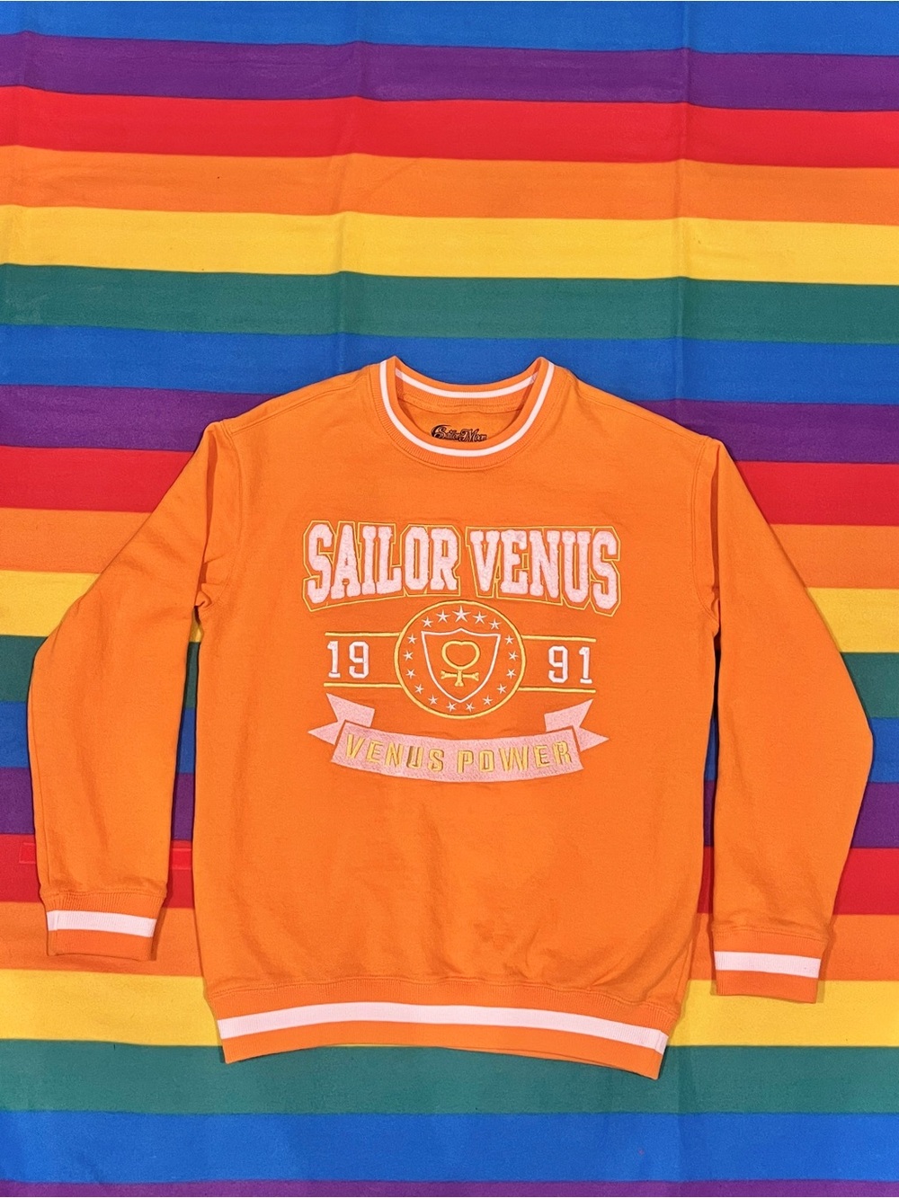 Sailor Venus Orange Crew Sweatshirt, 1991 Varsity Sweater Venus Power, Size S